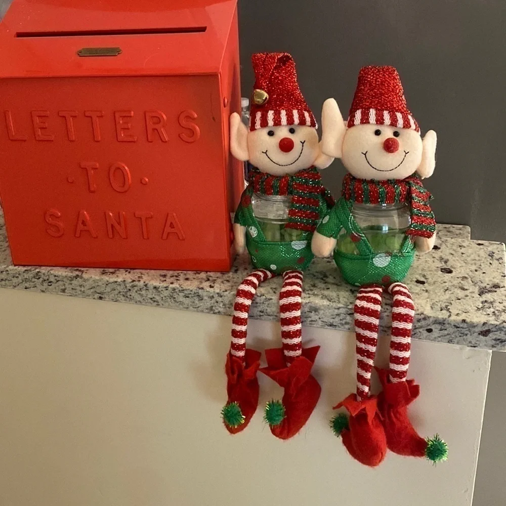 2 NWT CHRISTMAS ELF PLASTIC JAR DECOR
